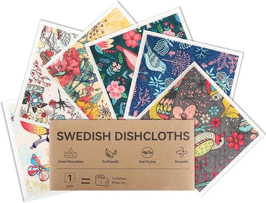 6 Pack Swedish Dishcloths for Kitchen, Swedish Dish Cloths, Reusable Paper Towels, Washable Kitchen Cloth, 100% Biodegradable, Super Absorbent, Quick Drying