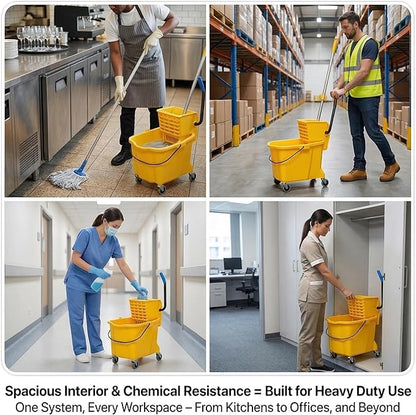 Chasesun 35 Quart Commercial Mop Bucket with Side Press Wringer on Wheels, Industrial Mop and Bucket Set with Loop-End Mop Head, Gloves and Microfiber Cloth, Heavy Duty Yellow Janitorial Cleaning Cart