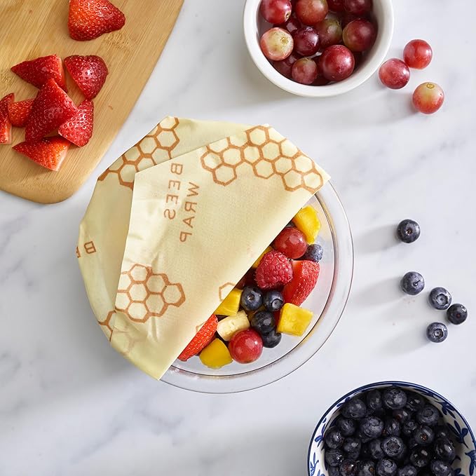 Bee's Wrap Beeswax Wraps for Food - Pack of 5 Assorted Wraps - 3 Medium & 2 Large Food Storage Bags - Meadow Magic & Honeycomb - Plastic Free Made in USA Reusable Kitchen Storage Bags