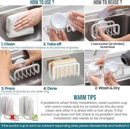 TAILI Sponge Holder for Kitchen Sink with Strong Suction Cup, Rustproof Aluminum Sink Caddy for Sponges, Removable Sponge Holder, Dish Brush for Scraper - White, 5.1" x 2.3"