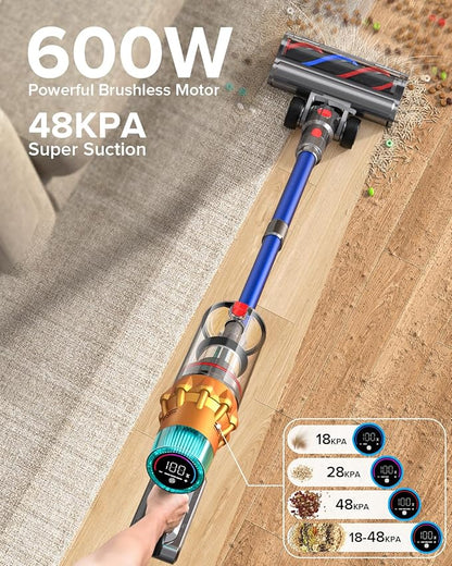 Belife S8 Cordless Vacuum Cleaner, 600W 48Kpa Stick Vacuum with 65Mins Runtime, Self-Standing, 1.6L Large Dust Cup, Anti-Tangle Smart Wireless Handheld Vacuums for Carpet, Hardwood Floor & Pet Hair