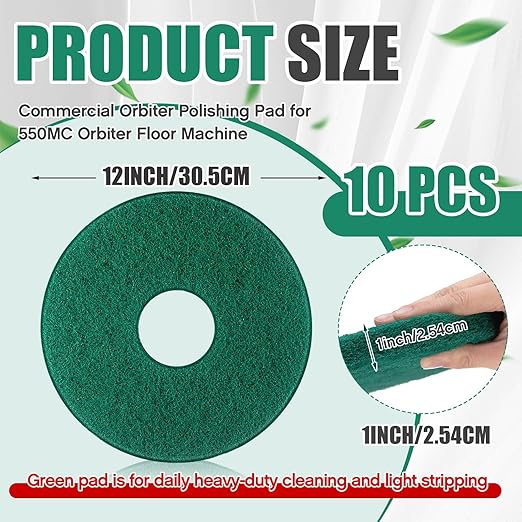 Teenyyou 10 Pcs 12" Cleaning Orbiter Pads Commercial Floor Buffer Pads Hardwood Floor Maintenance Scrubber Polisher Cleaning and Stripping for Orbiter Machine (Green)