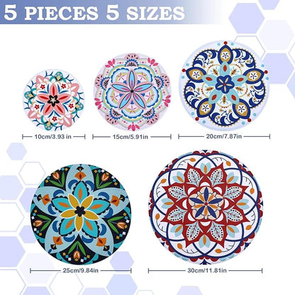 5-Size Reusable Beeswax Bowl Covers for Bread Proofing, Cotton Cloth Flexible Beeswax Wraps for Food Storage(Pentagonal Floral)