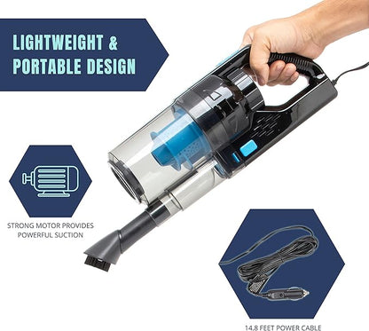 Neiko Portable Wet Dry Car Vacuum, High Power, Small Vacuum for Vehicle Detailing, 12V DC Power, Best for Automotive or Boat