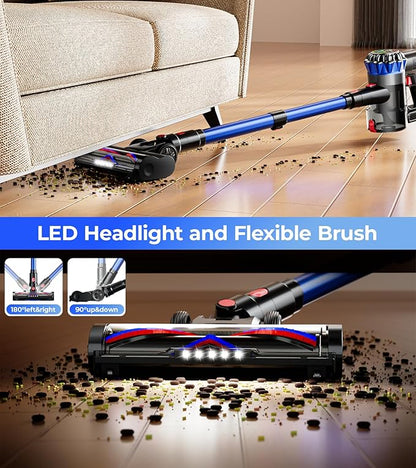 Cordless Vacuum Cleaner, 550W 45Kpa 65Mins Stick Vacuum with Self-Standing, Touch Screen, Anti-Tangle Rechargeable Wireless Vacuum, Vacuum Cleaners for Home/Pet Hair/Carpets/Hardwood Floor