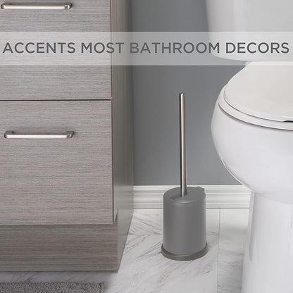 Bath Bliss Toilet Brush and Holder | Self Closing Lid | 360 Degree Brush Head | Bathroom Cleaning | Compact Size | Storage and Organization | Matte Grey