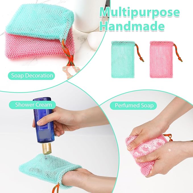 2 Pack Soap Savers for Bar Soap Exfoliating Net Mesh for Shower Holder Mesh Foaming bag for Bath and Shower(2 Colors, 5.5 x 3.5 In)
