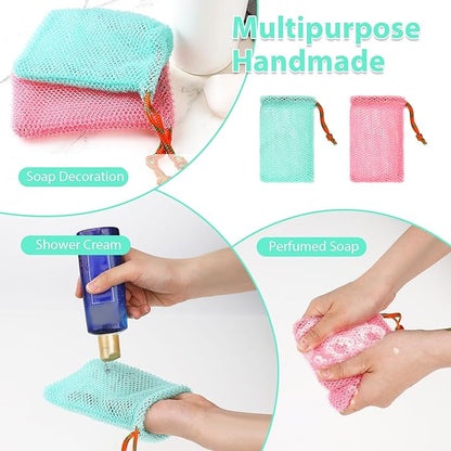 2 Pack Soap Savers for Bar Soap Exfoliating Net Mesh for Shower Holder Mesh Foaming bag for Bath and Shower(2 Colors, 5.5 x 3.5 In)