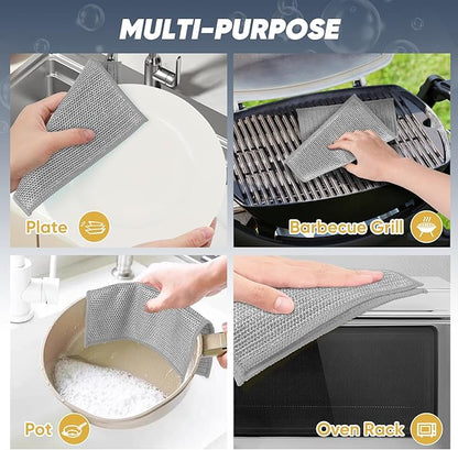 Orighty Multipurpose Wire Dishwashing Rag, 48 Pcs Upgraded Double-Layer Non-Scratch Wire Dish Cloths, Reusable Steel Scrubber Dishcloth Rags for Kitchen, Cookware, 7"x8", Grey