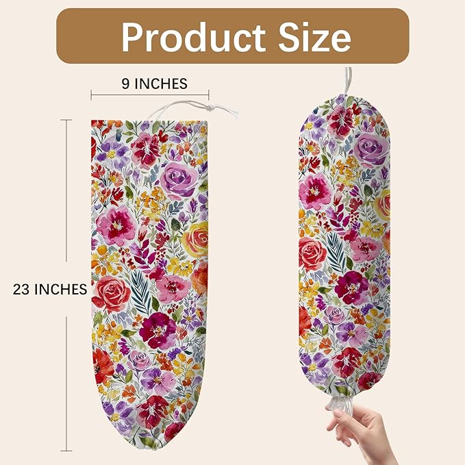 Plastic Bag Holder Dispenser, Plastic Grocery Bag Organizer & Wall Mount Paper Trash Bags Saver Storage for Kitchen Home Pantry Decor, Colorful Floral Kitchen Decor Shopping Bags Storage Dispenser