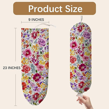 Plastic Bag Holder Dispenser, Plastic Grocery Bag Organizer & Wall Mount Paper Trash Bags Saver Storage for Kitchen Home Pantry Decor, Colorful Floral Kitchen Decor Shopping Bags Storage Dispenser
