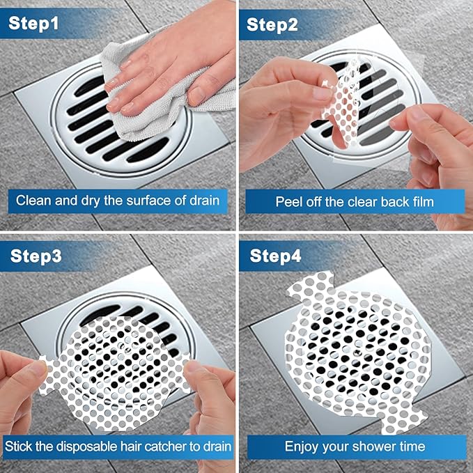 Disposable Shower Drain Hair Catcher Mesh Stickers, 50 Pack, Hair Catcher for Shower (White, 50 Pcs) NRHC-01
