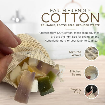Whiffkitch Soap Pouch 10-Pack – Versatile Mesh Scrubber Wash Bag for Shower & Bath, Soft Cotton Bar Soap Holder & Travel Bag, Durable Scrubber Pouch for Rich Lather, 4x5 inches