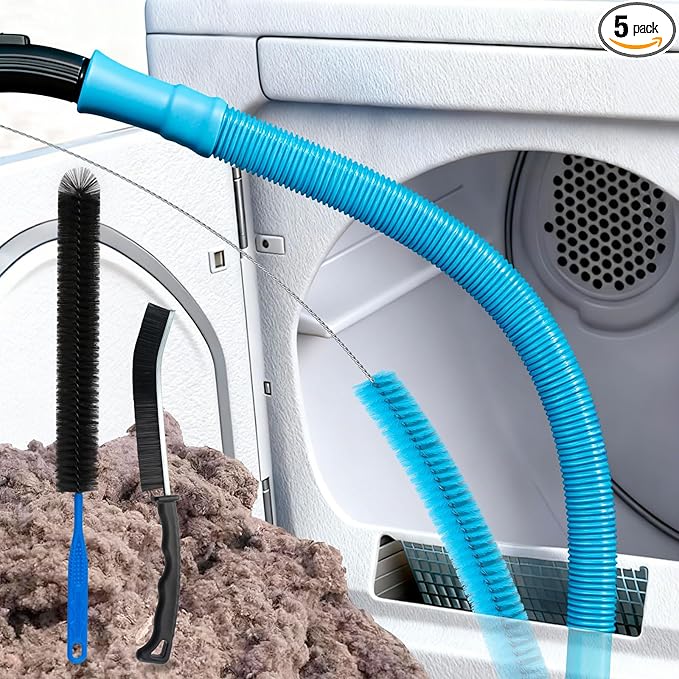 Dryer Vent Cleaner Kit with Dryer Vacuum Hose Attachment, 4-in-1 Multi-Lint Remover Brush, Suitable for Most Aacuum Cleaners for Efficient, Safe, and Thorough Dryer Lint Cleaner Tools (Black)