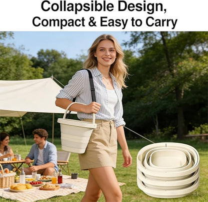 2.6 Gallon (10L) Collapsible Bucket, Large Capacity, Portable Foldable Water Pail for Outdoor Garden Cleaning, Car Washing, Camping, Fishing