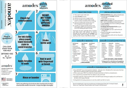 Amodex Ink & Spot Remover for Clothes, Leather and Skin - Removes Ink, Ballpoint, Sharpie, Grease and More, Works on Set-in Stains, Gentle but Powerful, 4oz/120ml Bottle