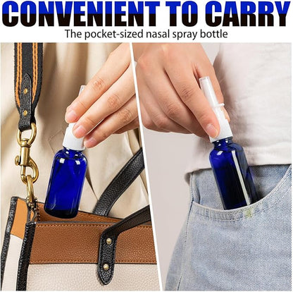 40 Pcs Nasal Spray Bottles, 30ML/1oz Blue Glass Refillable Fine Mist Empty Nasal Spray Bottle with 8 Funnels and 8 Labels