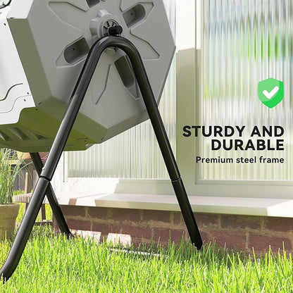 Outsunny Tumbling Compost Bin Outdoor 360° Dual Chamber Rotating Composter 43 Gallon, Light Gray