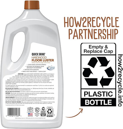 Quick Shine Hardwood Floor Luster-Polish 64oz-4pk | Plant-Derived w/Carnauba | Safer Choice, No PFAS, pH Neutral | Ready to Use Formula w/Anti-Slip Technology | Simply Squirt & Spread | Made in USA
