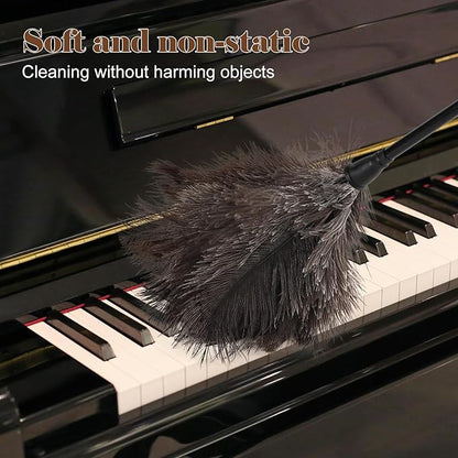 Natural Ostrich Feather Duster 14.9 inch Fluffy Mini Dusters with Plastic Handheld for Cleaning Car Keyboard Office 1 Pcs