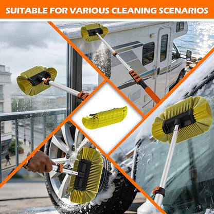 14FT Car Wash Brush with Long Handle, 12-Inch Soft Bristle Car Cleaning Brush for Cleaning RV, Truck, Boat, Solar Panels, Orange