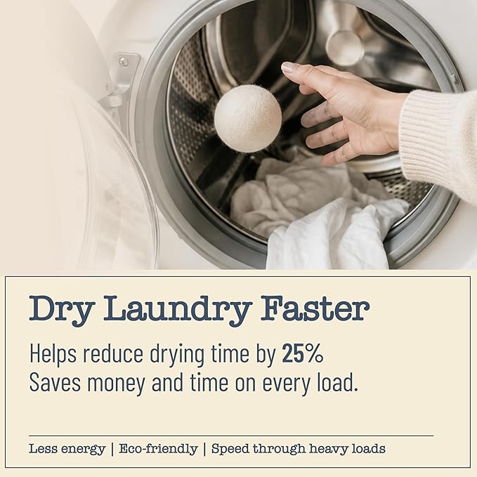 Wool Dryer Balls - 6 Pack - 100% New Zealand Wool Natural Fabric Softener – Reusable, Chemical Free, Reduces Drying Time