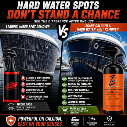 Hard Water & Calcium Remover for Boats & Cars - Safe on Paint, Glass, Chrome & Fiberglass - Removes White Spots & Mineral Build Up - Vinegar & Acid Free