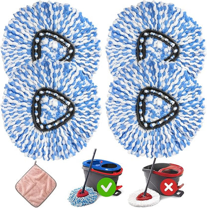 4 Pack Spin Replacement Heads Compatible with O Ceda EasyWring RinseClean 2-Tank System, Microfiber, Blue
