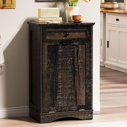 AHB 13 Gallons Tilt Out Trash Cabinet Hidden Trash Can Cabinet Freestanding Garbage Recycling Cabinet with Hideaway Drawer Pet Proof Trash Bin for Kitchen Living Room, Rustic Brown