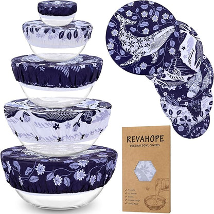 5-Size Reusable Beeswax Bowl Covers for Bread Proofing, Cotton Cloth Flexible Beeswax Wraps for Food Storage(Humpback Whale)
