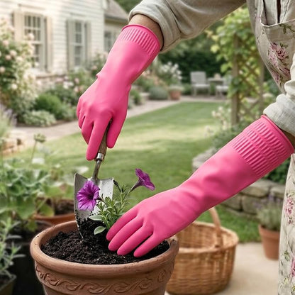 Cleaning Rubber Gloves, Waterproof Non-Slip Long Cuff Dishwashing Household Kitchen Gloves