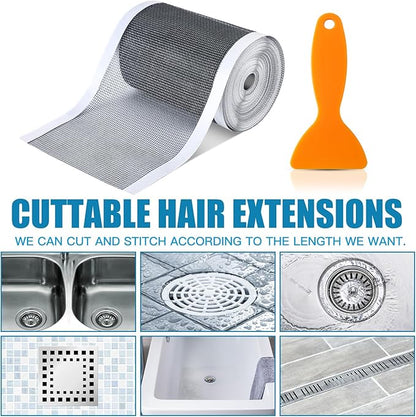 1 Pack 4 Inch x 33 ft Linear Shower Drain Hair Catcher Screen Disposable Adhesive Cutable Mesh Shower Drain Cover Stickers for Linear DIY Floor with Removal Tool for Bathroom Kitchen Bathtub