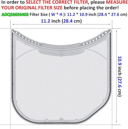 ADQ56656403 Lint Filter Replacement for LG Dryers and WashTowers, Ultra Durable Lint Screen Trap, Rim without Felt Seal, Filter Size 11.2 * 10.9 inch (28.4 * 27.6 cm)