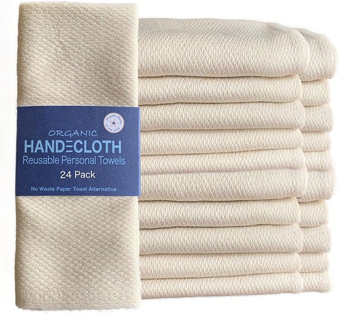 HANDECLOTH Reusable Paper Towels/Organic Cotton/American Made/Durable/Machine Washable/Absorbent/Quality Edges/No Pilling/Microfiber Cloth Alternative/Natural (24 Pack)