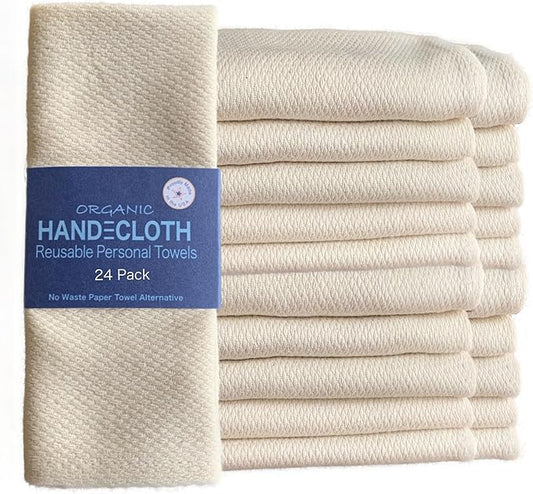 HANDECLOTH Reusable Paper Towels/Organic Cotton/American Made/Durable/Machine Washable/Absorbent/Quality Edges/No Pilling/Microfiber Cloth Alternative/Natural (24 Pack)