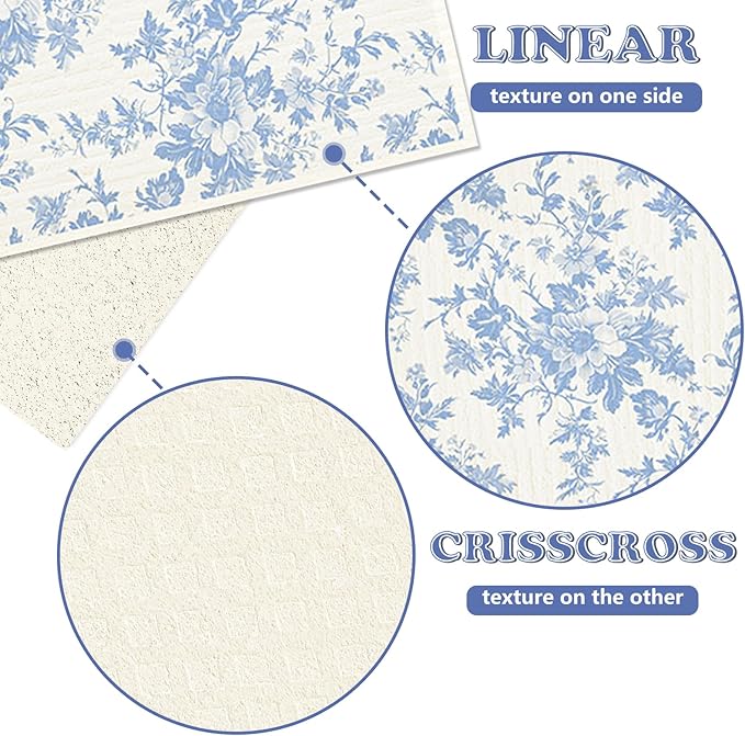 Whaline 6 Pcs Blue White Flower Swedish Dishcloths Chinoiserie Floral Bow Absorbent Decorative Cotton Dish Towel for Home Kitchen Cooking Cleaning Decor Housewarming Gift, 7 x 8 Inch