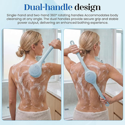 Electric Body Brush Back Scrubber for Shower，5 Replaceable Heads and Hook,Waterproof Long Dual Handle Power Body Scrubber 2 Speeds, for Cleansing Body, Exfoliating and Massaging Skin.