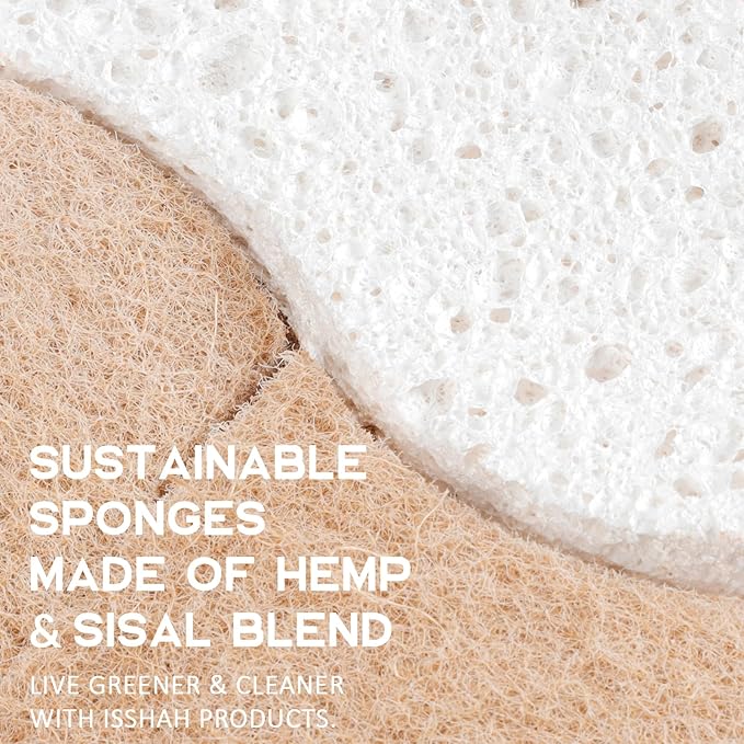 Isshah Plant-Based Kitchen Sponges - FSC Certified and PETA Approved, 12 Count