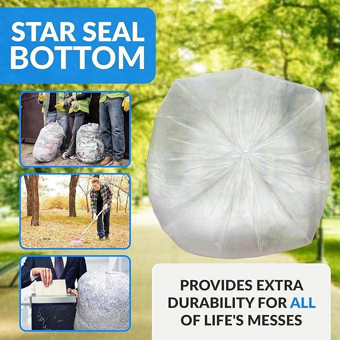 Reli. Easy Grab Trash Bags, 55-60 Gallon (150 Count) (Clear) - Star Seal Super High Density Rolls - Heavy Duty Can Liners, Garbage Bags, Bulk Bags - 50, 55, 60 Gallon Capacity (Pack of 2)