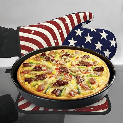 Patriotic Oven Mitts - American Flag Kitchen Mitts Pot Holders 4th of July Hot Mitts Independence Memorial Day Hot Pads Sets of 2 for Cooking Baking Grilling