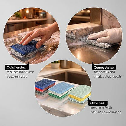 Restaurantware Scouring Pad 3 Count 5.5 x 3.9 Inches Plastic Steel Wool Sponge Metal Scrubber Durable Odor Free Scrubber Multi-Color Blue+Beige+Green Household Cleaning Sponge