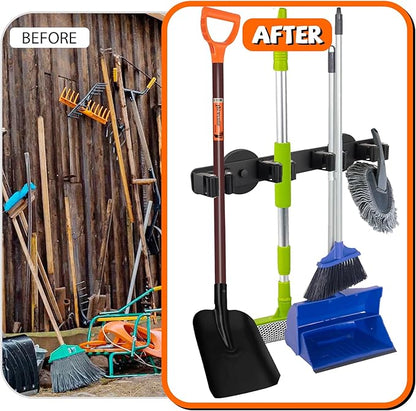 Magnetic Broom Holder Rack,Strong Magnetic Mount Mop Holder 4 Racks for Cleaning Tools,Non-slip Magnetic Tool Holder Broom Hooks for Camper Garage Kitchen