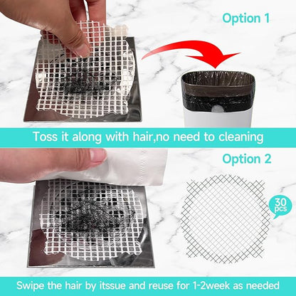 30 Pack Disposable Shower Drain Hair Catcher Shower Drain Mesh Stickers, Bathroom, Bathtub, Kitchen, Sink, for Human and pet Hair