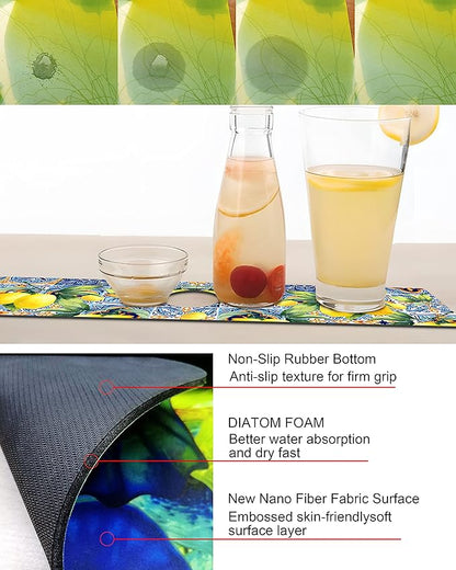 Kitchen Sink Splash Guard Faucet Mat Super Absorbent Fast Drying Mat Sink Gadgets Splash Guard Behind Faucet Drip Catcher for Kitchen (Lemon, 15x5.5in)