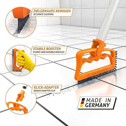 FUGINATOR® Grout Brush Orange/Gray - Ergonomic Heavy Duty Cleaning Brush for Bathroom, Shower & Kitchen - Deep Detail Scrubber for Wall & Floor Tiles, Crevices & Tight Spaces - Made in Germany