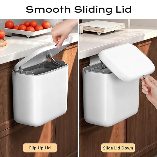Hanging Trash Can with Lid, Kitchen Compost Bin, Waterproof Odor-Blocking Countertop Trash Can for Cabinet Door, Under Sink, Bathroom, RV and Office
