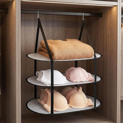 2 Pcs 3 Tier Folding Mesh Clothes Drying Rack, Hanging Sweater Drying Rack Over The Door Folding Drying Rack Large Foldable Flat Dry Hanger for Apartments Dorms Bathrooms