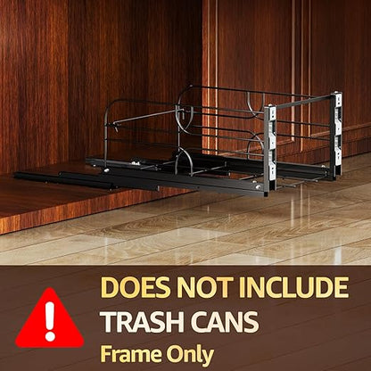 Double Pull Out Trash Can Under Cabinet with Soft-Close Slides, 200LB Heavy-Duty Black Under Sink Trash Can Pull Out for Kitchen, Fits Minimum Cabinet Opening 16" W x 23" D, Can Not Included