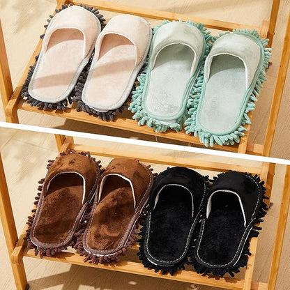Jecery 4 Pair Washable Microfiber Mop Slippers Detachable Dusting Shoes for Floor Cleaning, Office & Home Use Suitable for Women & Men(Gray,Brown,Black,Sky Blue,M Size)