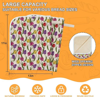 New Zipper Design Beeswax Bread Bags for Sourdough, Reusable Beeswax Bread Bags for Homemade Bread, Natural Bees wax Lining Bread Bag Keeps Bread Fresh and Moist, Extends Shelf Life (2-pack)